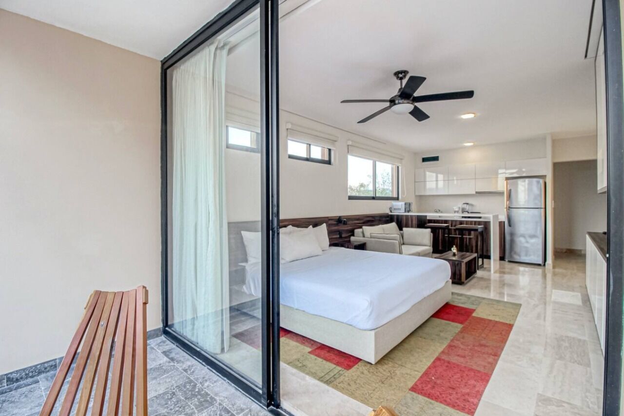 1 bedroom, desk, blackout curtains, iron/ironing board