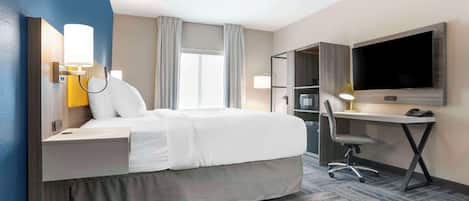 Suite, 1 King Bed, Accessible, Non Smoking | Desk, laptop workspace, blackout drapes, iron/ironing board