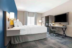 Suite, 1 King Bed, Accessible, Non Smoking | Desk, laptop workspace, blackout drapes, iron/ironing board