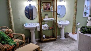 Ducha, secador de pelo, toallas, jabón