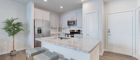 Fridge, microwave, dishwasher