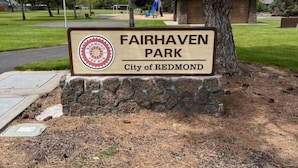 A sign for Fairhaven Park in the City of Redmond. - Light, bright & clean, studio guest suite with private entrance and hot tub! (Redmond)