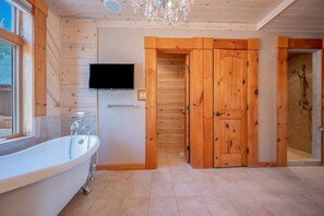 Shower, hair dryer, towels - Chateau Laurel in Lake Lure | Private 5,000 Sq Ft Cabin in Blue Ridge Mountains! (Lake Lure)
