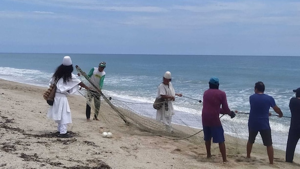A beach scene with people engaged in fishing activities. - APARTMENT WITH BALCONY ECONOMIC, QUIET, IN COUNTRY HOUSE NEAR THE SEA (SANTA MARTA)