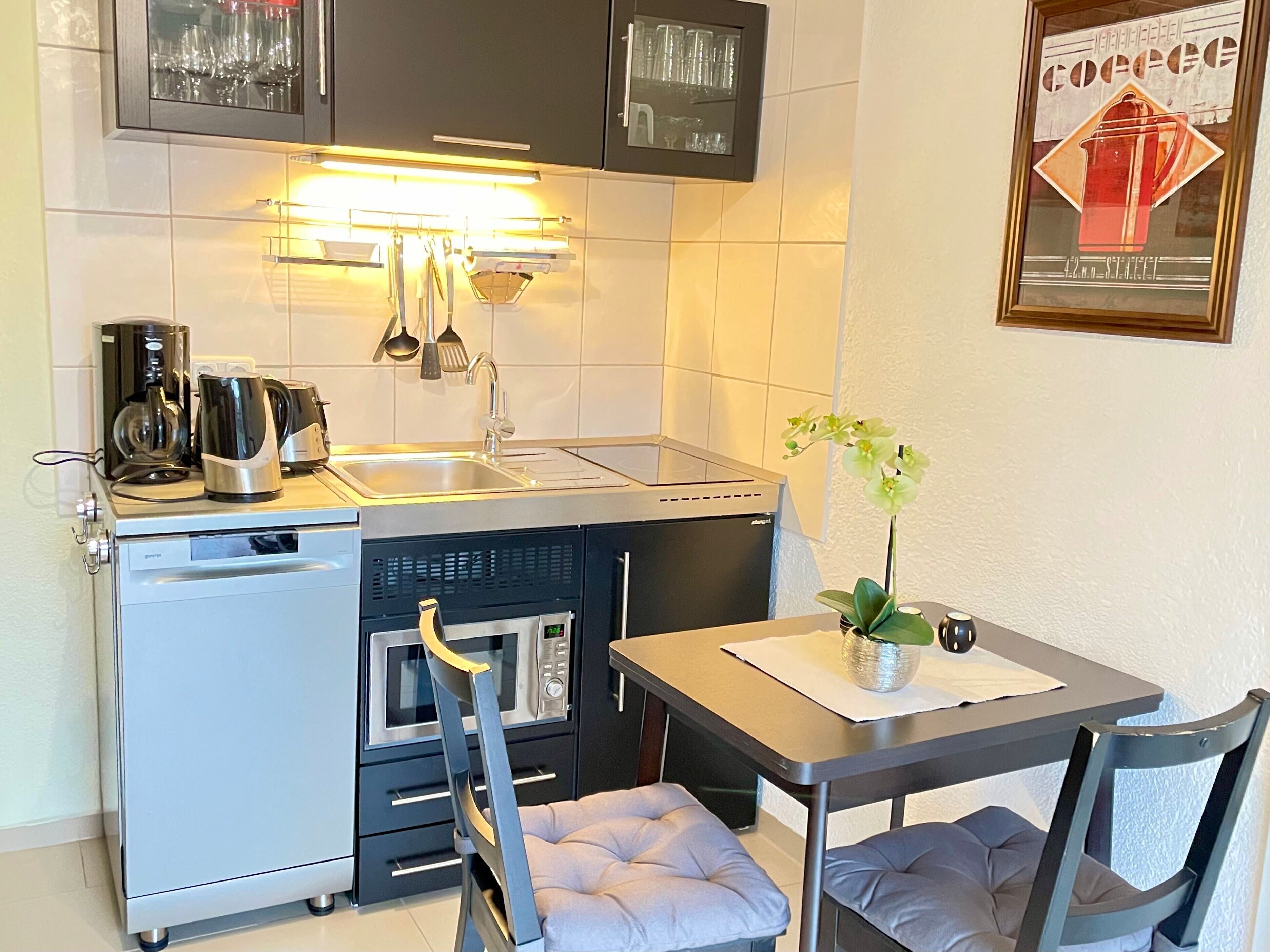 Kühlschrank, Mikrowelle, Herdplatte, Geschirrspüler