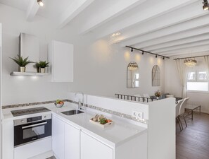 Fridge, microwave, oven, dishwasher