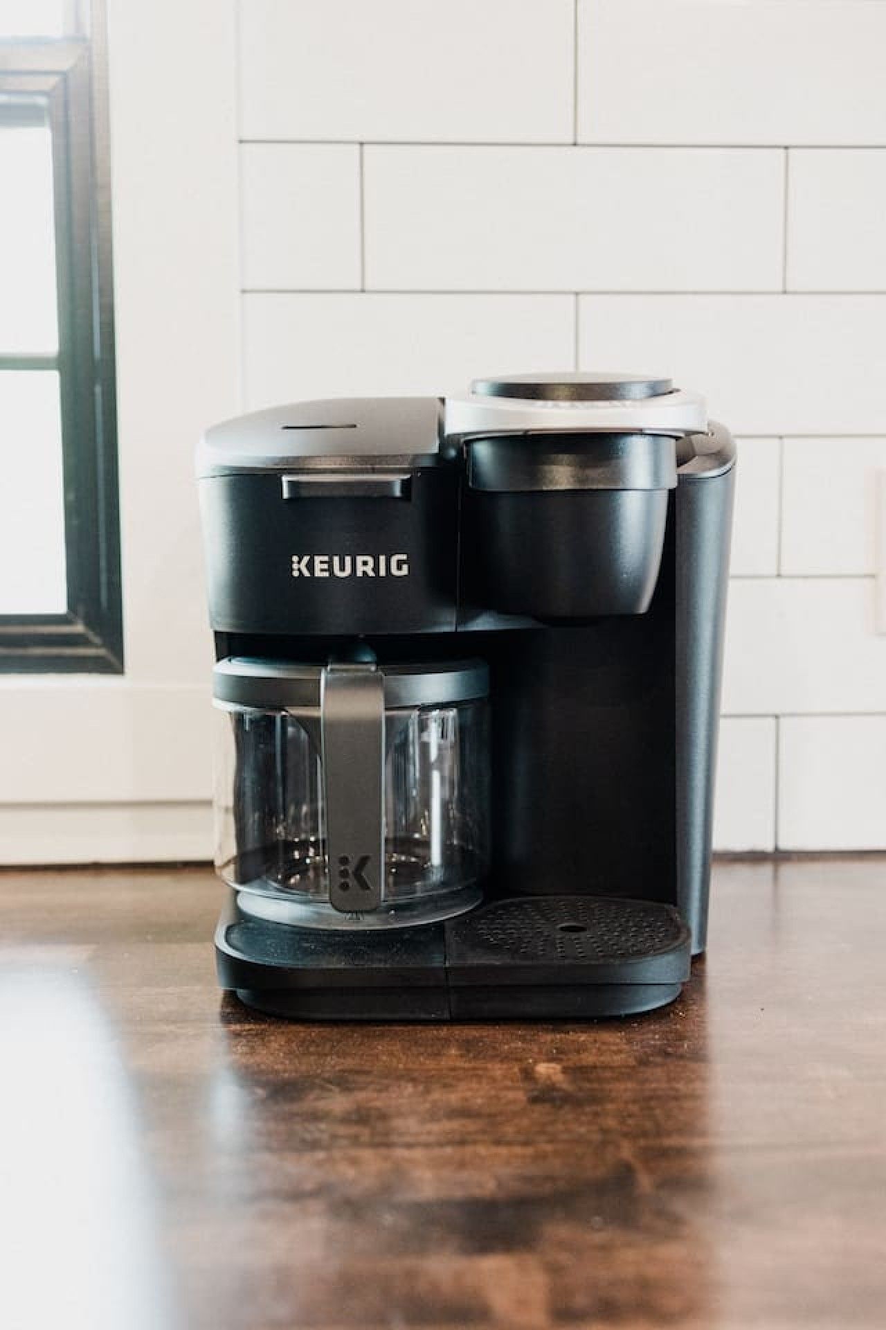 A Keurig coffee maker on a kitchen counter.