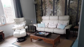 TV connectée, lecteur de DVD, table de tennis de table, livres