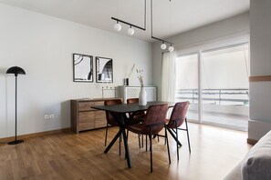 Deluxe Apartment | Living area | 43-inch Smart TV with digital channels, TV, Netflix - Celestial 3BR Apartment with Balcony (Palaio Faliro)