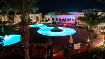 2 outdoor pools, open 7:00 AM to 6:00 PM, pool loungers