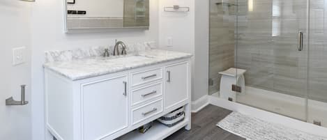 Shower, soap, toilet paper