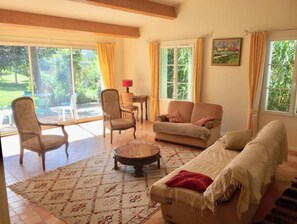 Smart TV, fireplace, DVD player, books