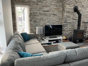 Smart-TV, Kamin, Bücher