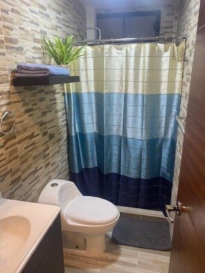 Deluxe Apartment | Bathroom | Shower, rainfall showerhead, hair dryer, towels - Suites Bahia View (La Paz)