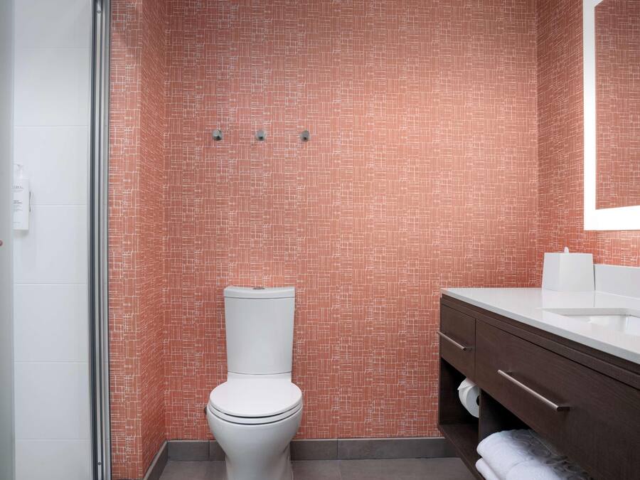 A bathroom with a toilet, a sink, and a mirror.