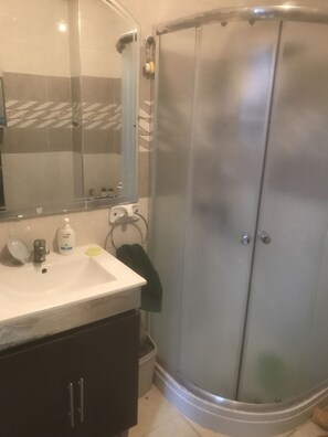 Regadera, secadora de cabello, toallas, jabón