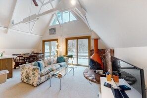TV, books, stereo - Secluded A-frame chalet with deck, patio, & 2 kitchens - near slopes (Waitsfield)