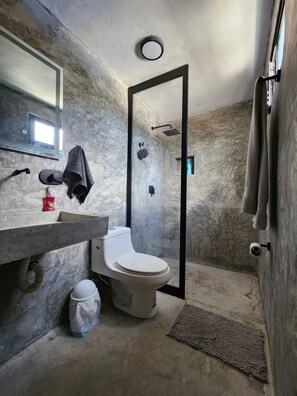 Regadera, toallas, jabón 