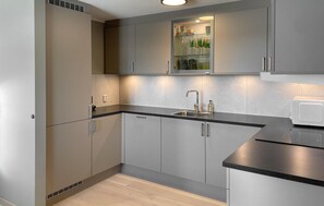 Fridge, microwave, dishwasher, coffee/tea maker