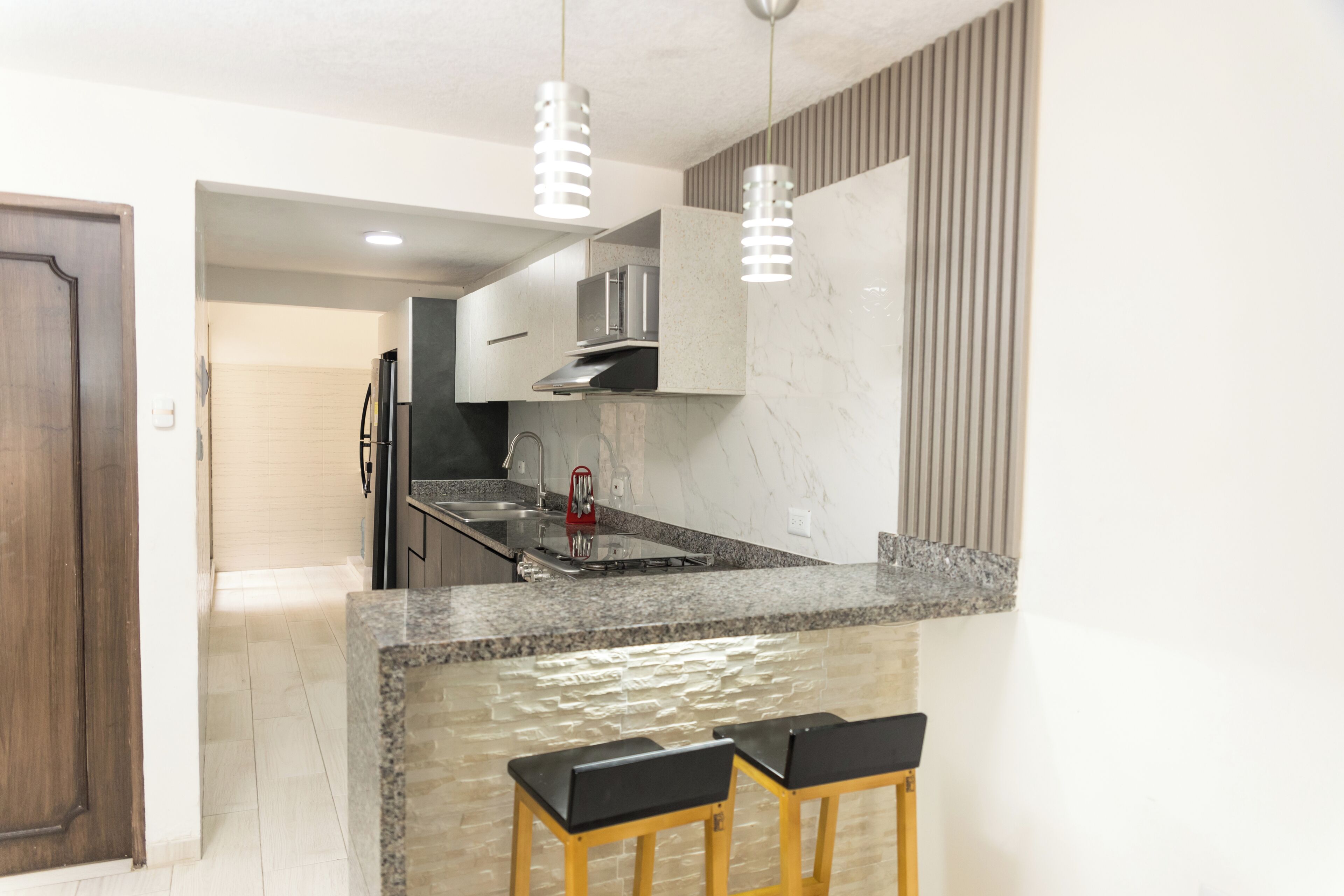 Fridge, microwave, oven, coffee/tea maker