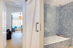 Shower, hair dryer, soap