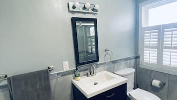 Shower, towels, soap, shampoo