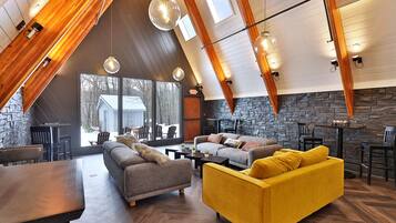 Televisión, chimenea y videoteca