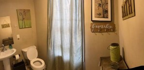 Tina de hidromasaje, secadora de cabello, toallas, jabón 