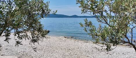 Plage, chaises longues