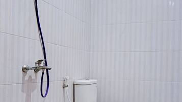 Shower, towels, toilet paper