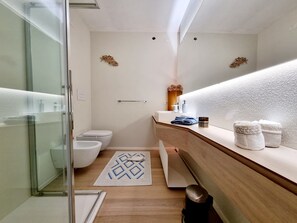 Ducha, secador de pelo, bidé y toallas