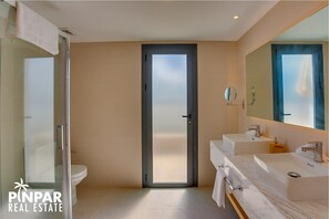 Shower, hair dryer, bidet, towels