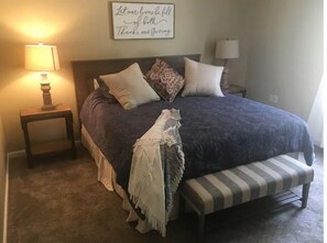 1 bedroom, desk, iron/ironing board, travel cot