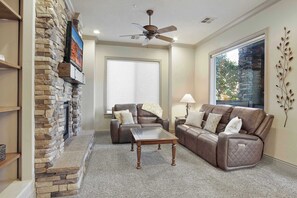 Condo, Multiple Beds, Patio, Mountain View (Sierra Sky) | Living area - Sierra Sky Patio w/ Fireplace (Hurricane)
