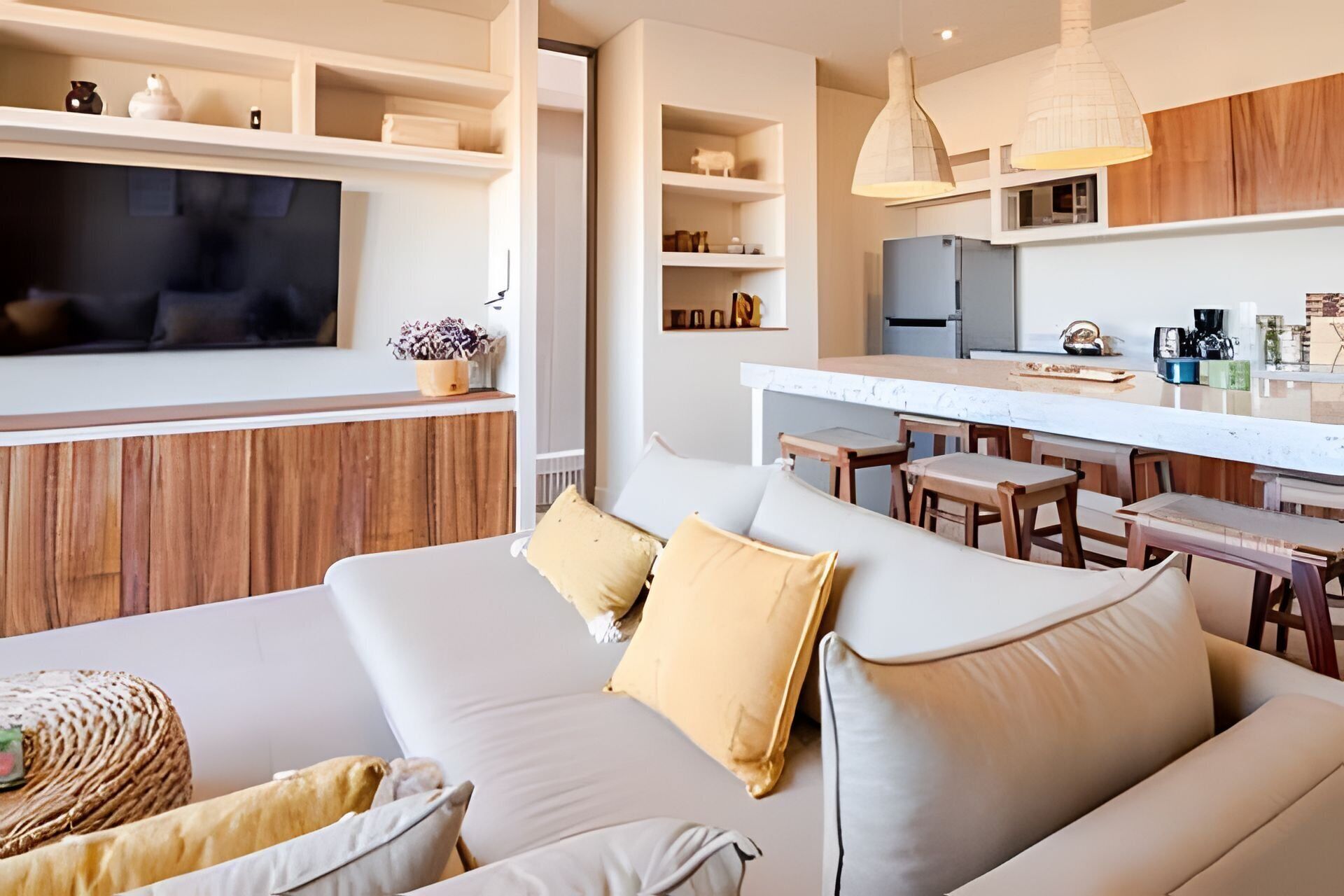 Apartment | Living area | 65-inch flat-screen TV with cable channels, TV