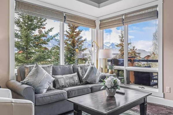 Televisión, chimenea, estéreo y oficina