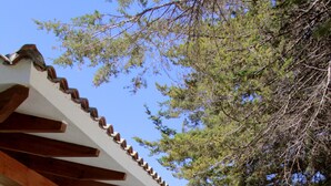 A building with a covered walkway, columns, and potted plants along the path. - Sublime Valley Resort (Villa de Allende)