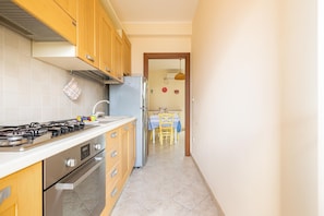 Fridge, stovetop, cookware/dishes/utensils