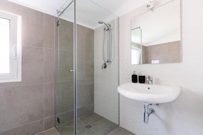 Hair dryer, bidet, towels, soap