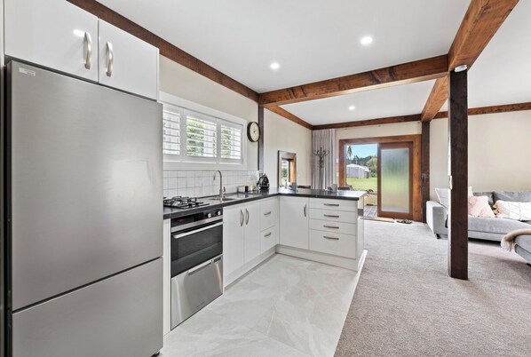 Fridge, dishwasher, toaster, cookware/dishes/utensils