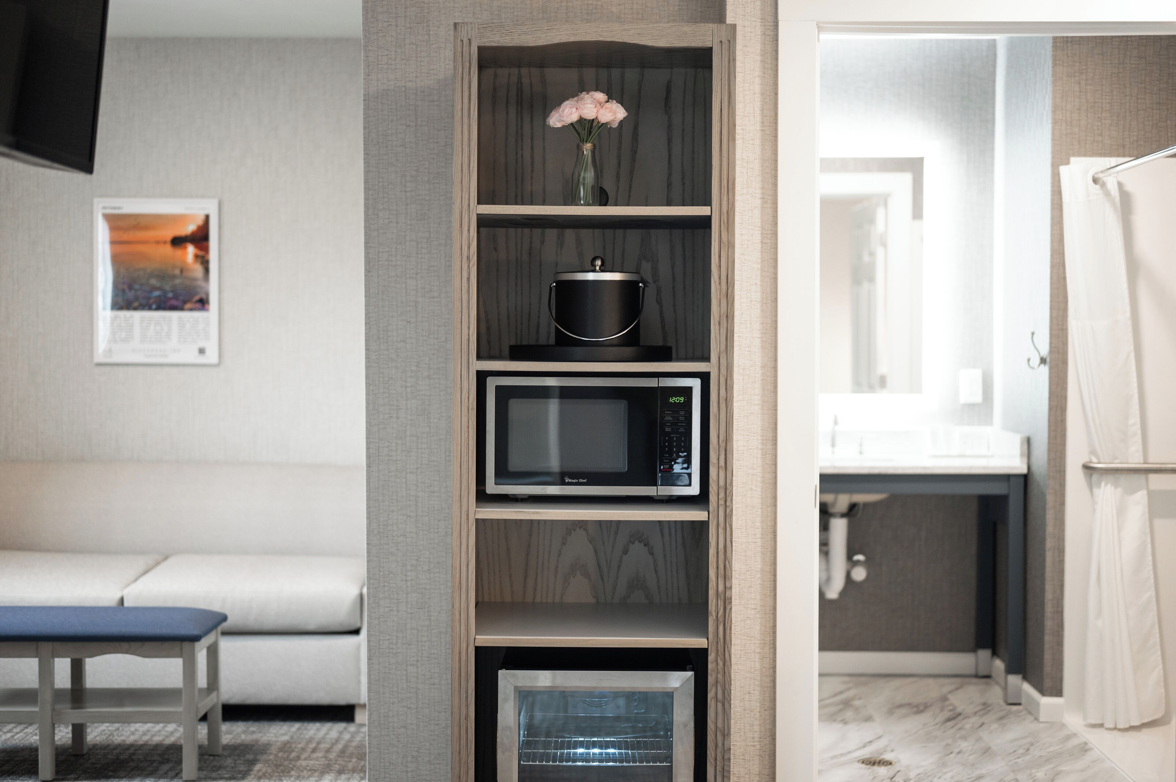 standard room, 1 king bed with sofa bed, accessible | microwave