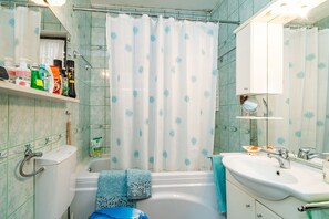 Bathtub, hair dryer, bidet, towels