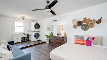 5 bedrooms, premium bedding, memory-foam beds, desk