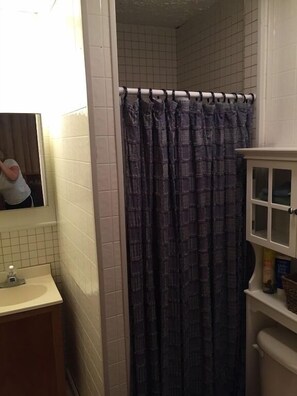 Dusche, Haartrockner, Handtücher, Toilettenpapier