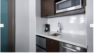 Fridge, microwave, dishwasher, coffee/tea maker