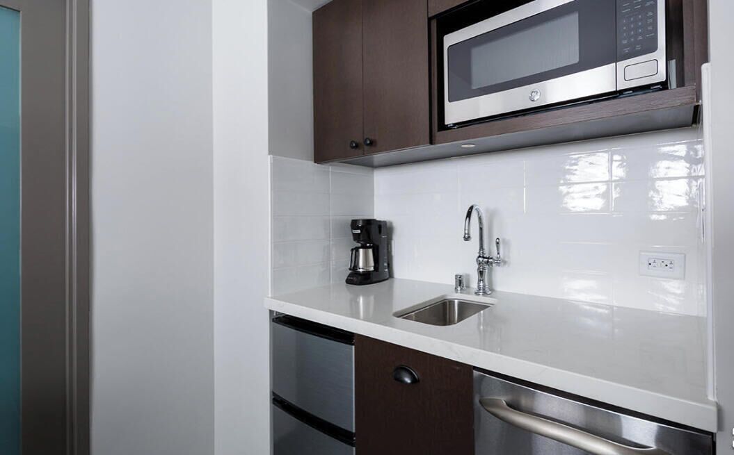 Fridge, microwave, dishwasher, coffee/tea maker