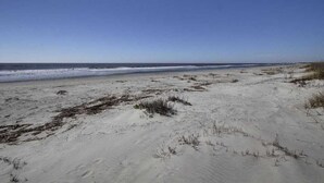 A sandy beach with sparse vegetation and a clear blue sky. - 12 42nd Avenue by Avantstay 2 Mins To The Beach Screened In Porch! (Isle of Palms)