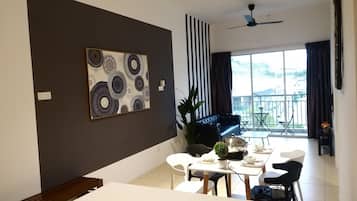 Family Apartment, 3 Bedrooms, Non Smoking, Mountain View | Living area | 36-inch LED TV with cable channels, TV