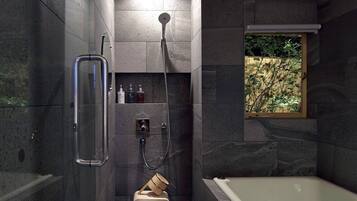 Hair dryer, bidet, towels, soap