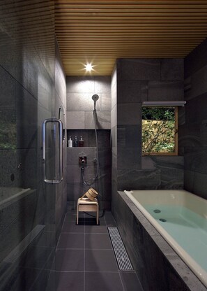 Hair dryer, bidet, towels, soap